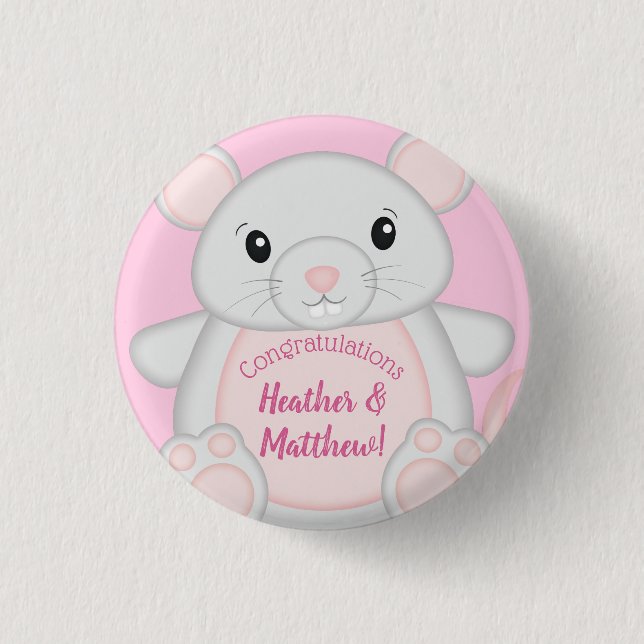 Mouse Baby Shower Pink 3 Cm Round Badge (Front)
