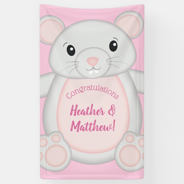Mouse Baby Shower Pink Banner (Vertical)