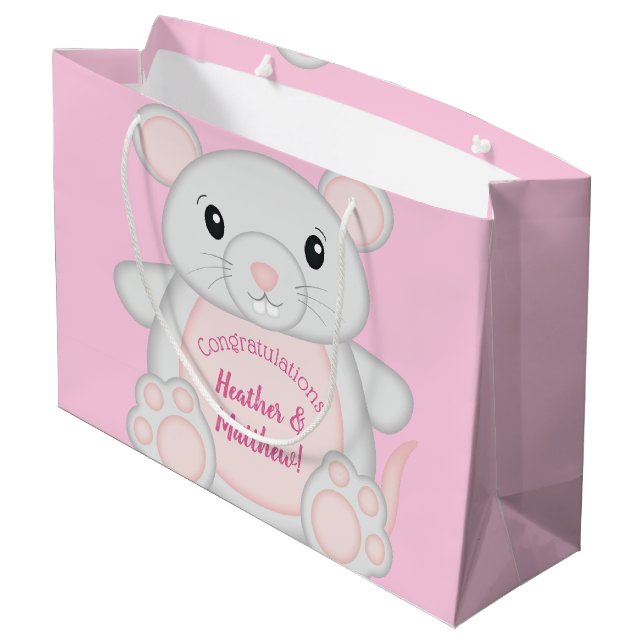 Mouse Baby Shower Pink Large Gift Bag (Back Angled)