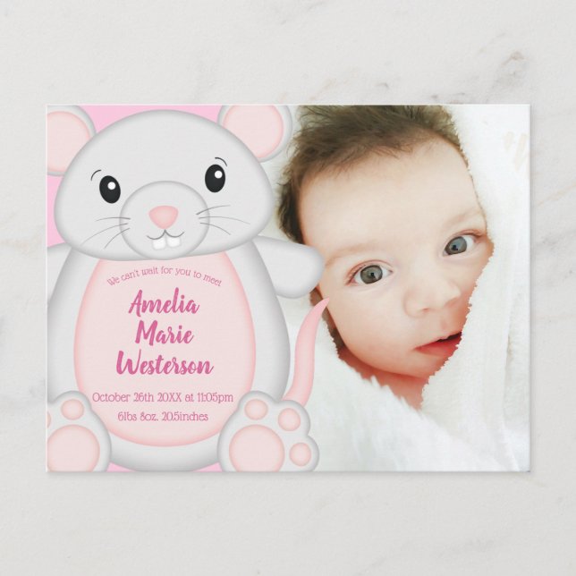 Mouse Baby Shower Pink Postcard (Front)
