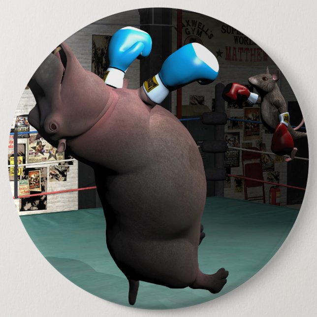 Mouse Beats Hippo KO 6 Cm Round Badge (Front)