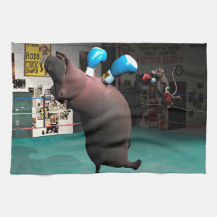 Mouse Beats Hippo KO Tea Towel