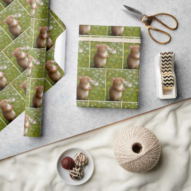 Mouse Blowing Dandelion Seeds Wrapping Paper (Crafts)