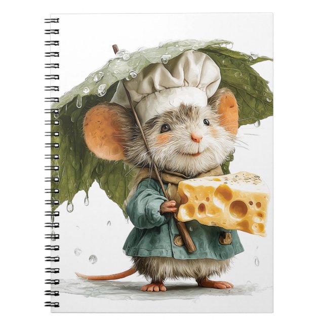 Mouse Chef in Rain with Leaf Umbrella and Cheese Notebook (Front)
