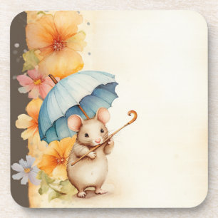 Mouse chewing on cane flowers stained paper coaster