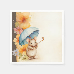 Mouse chewing on cane flowers stained paper napkin