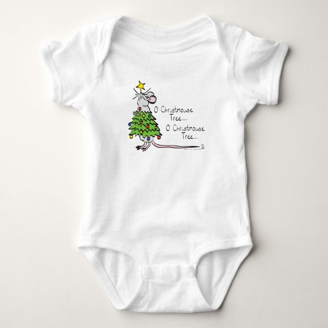 Mouse Christmas Tree Funny Kids Baby Bodysuit (Front)