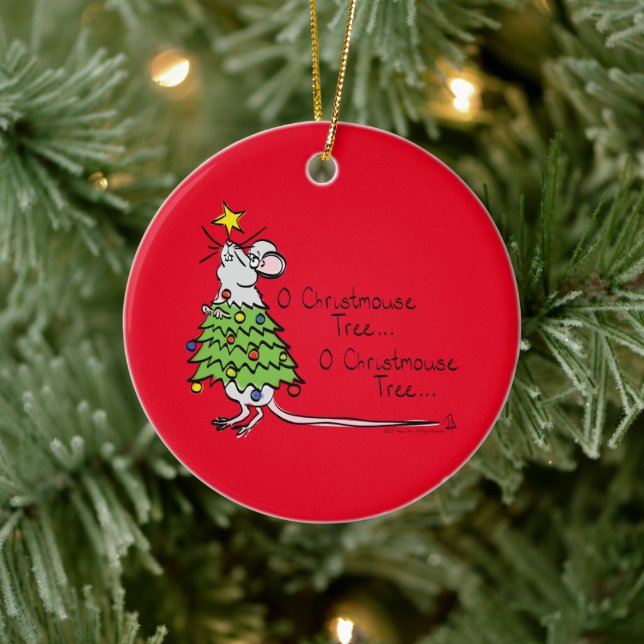 Mouse Christmas Tree Funny Kids Ceramic Ornament (Tree)