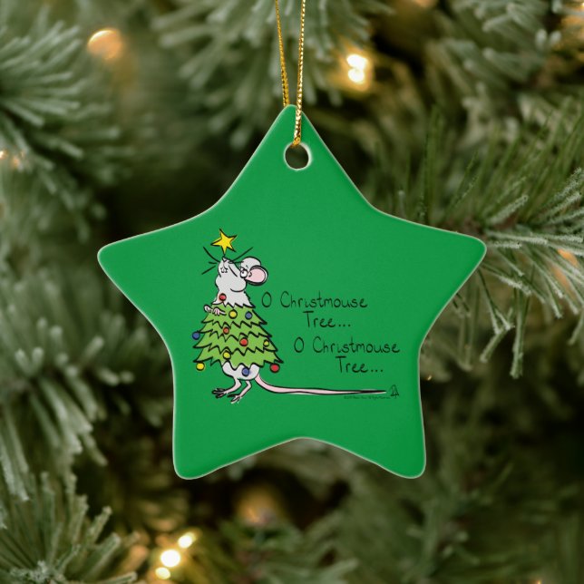 Mouse Christmas Tree Funny Kids Ceramic Ornament (Tree)