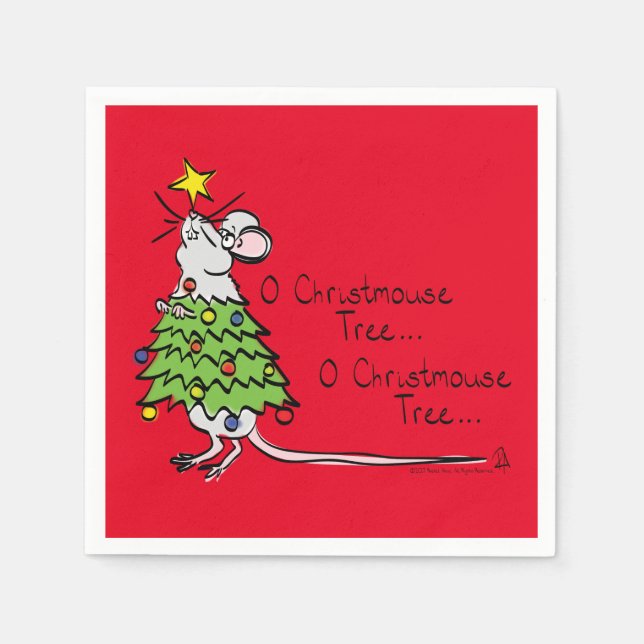 Mouse Christmas Tree Funny Kids Napkin (Front)