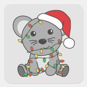 Mouse Christmas Winter Animals Holiday Mice Square Sticker