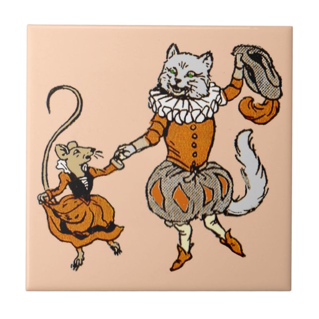 mouse dancing with a cat ceramic tile (Front)