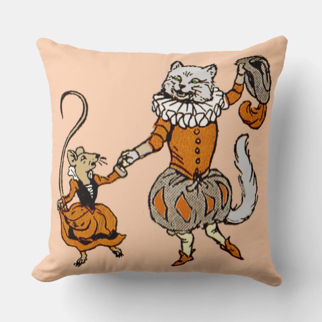 mouse dancing with a cat print cushion (Front)