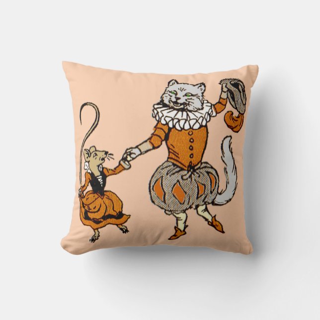 mouse dancing with a cat print cushion (Front)