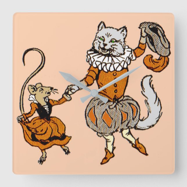 mouse dancing with a cat square wall clock (Front)