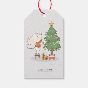 Mouse Decorating a Christmas Tree Gift Tags
