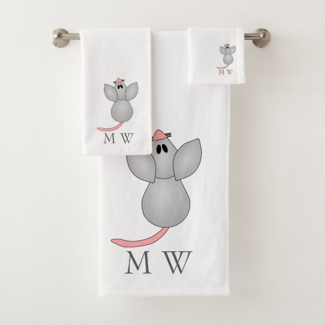 Mouse Design Monogrammed Bath Towel Set (Insitu)