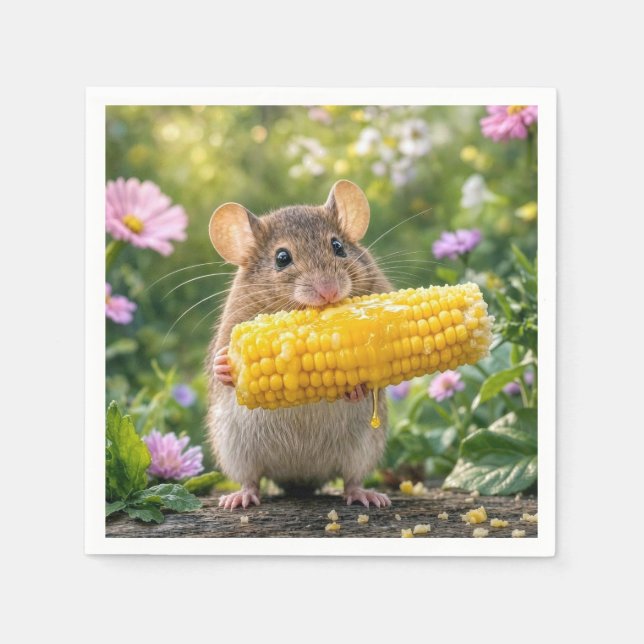 Mouse Eating Corn on the Cob Napkin (Front)