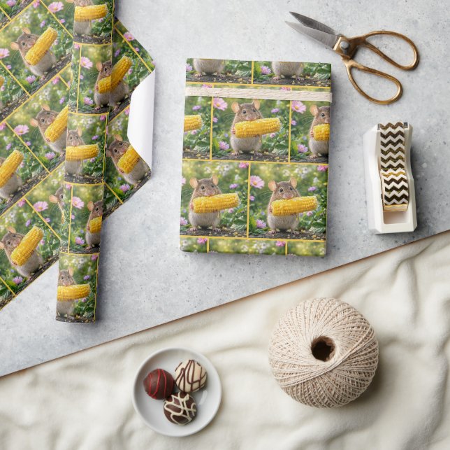 Mouse Eating Corn on the Cob Wrapping Paper (Crafts)