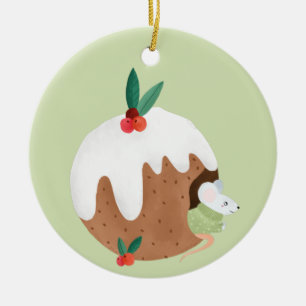 Mouse enjoying Pudding Ceramic Ornament