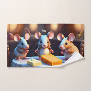 Mouse family at the dining table - hand towel