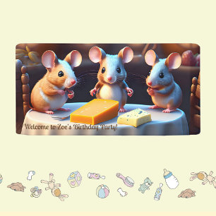 Mouse family at the dining table, Kids Birthday Banner