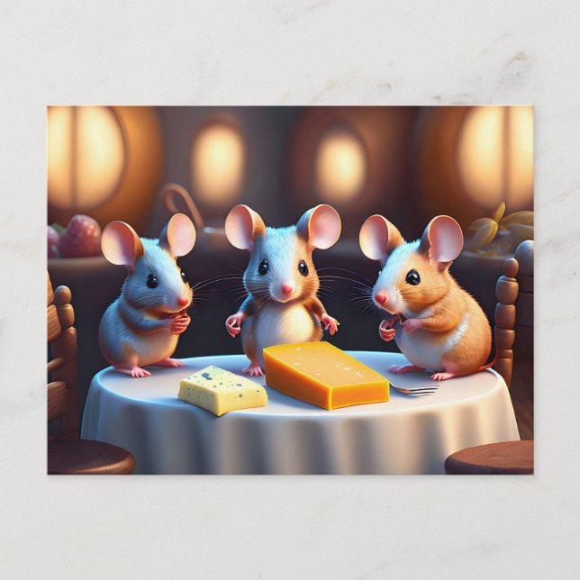Mouse family at the dining table  postcard (Front)