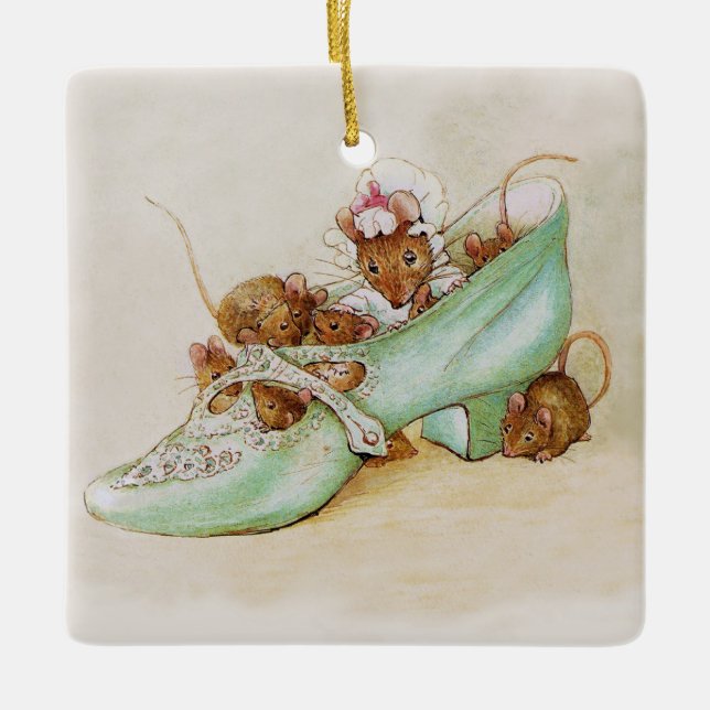 Mouse Family in a Shoe by Beatrix Potter Ceramic Ornament (Front)