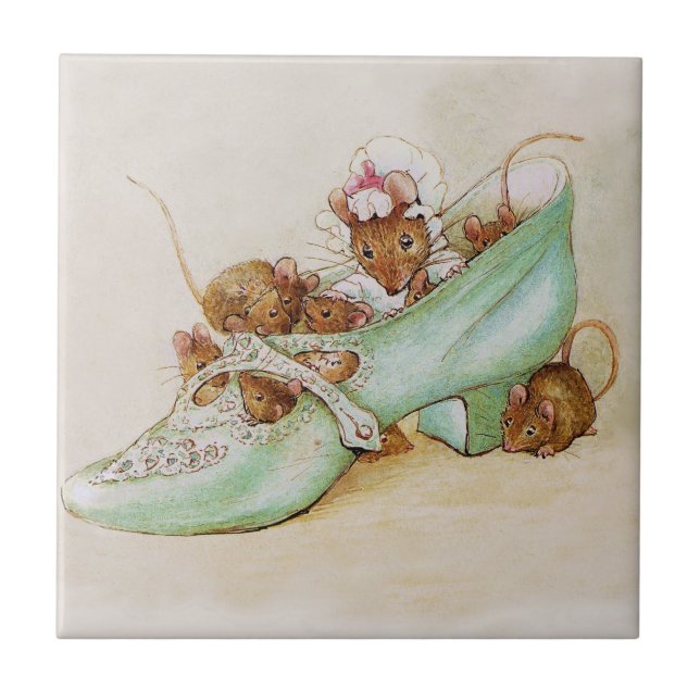 Mouse Family in a Shoe by Beatrix Potter Ceramic Tile (Front)