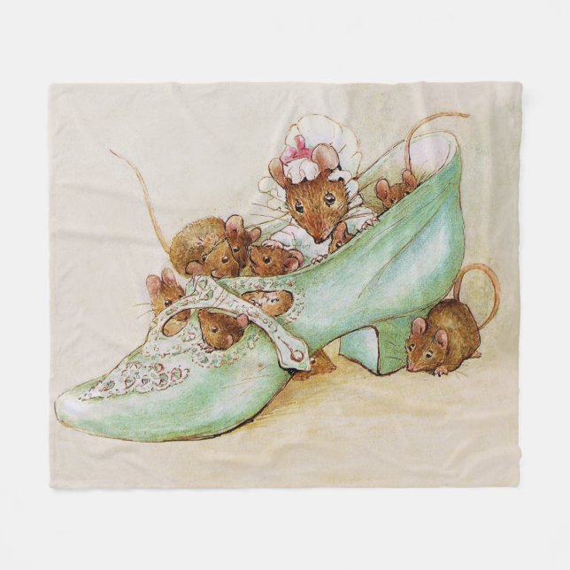 Mouse Family in a Shoe by Beatrix Potter Fleece Blanket (Front (Horizontal))