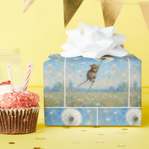 Mouse Floating On a Fluffy Dandelion Wrapping Paper