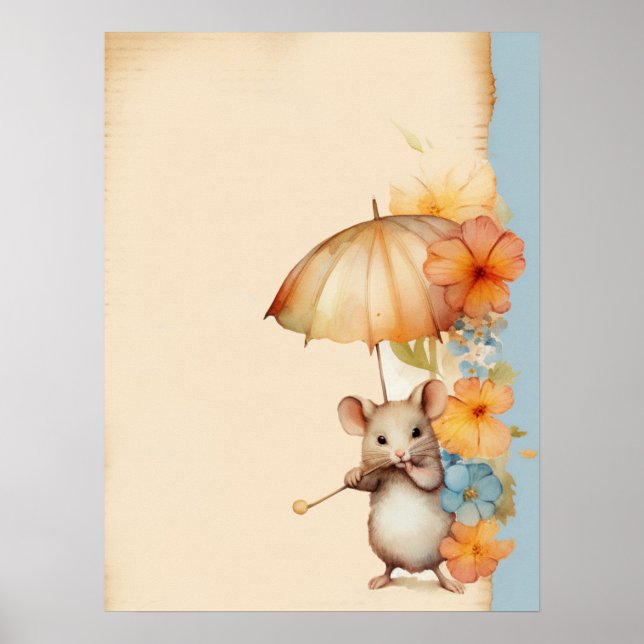 Mouse flowers umbrella paper with stains poster (Front)