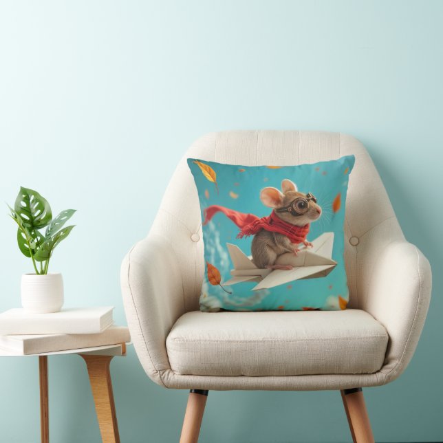 Mouse Flying a Paper Aeroplane Cushion (Chair)