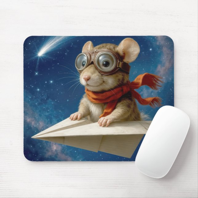 Mouse Flying a Paper Aeroplane Mouse Pad (With Mouse)