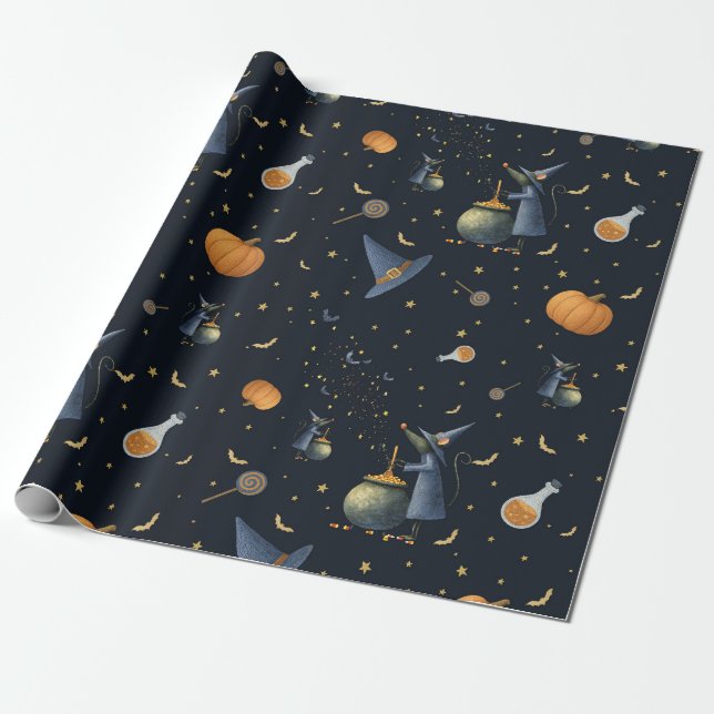 Mouse Halloween Wrapping Paper  Dark Vintage Style (Unrolled)