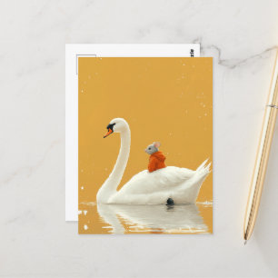 Mouse Hitches a Ride on a Swan Postcard