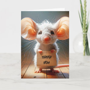 Mouse Holding a Cardboard Thank You Sign Card