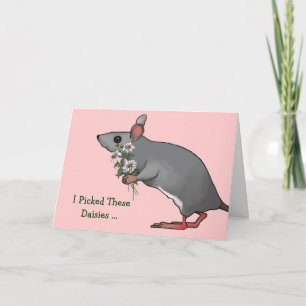 Mouse Holding Daisies For Your Birthday: Cute Card