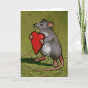 Mouse Holding Heart: Valentines: Original Art Holiday Card