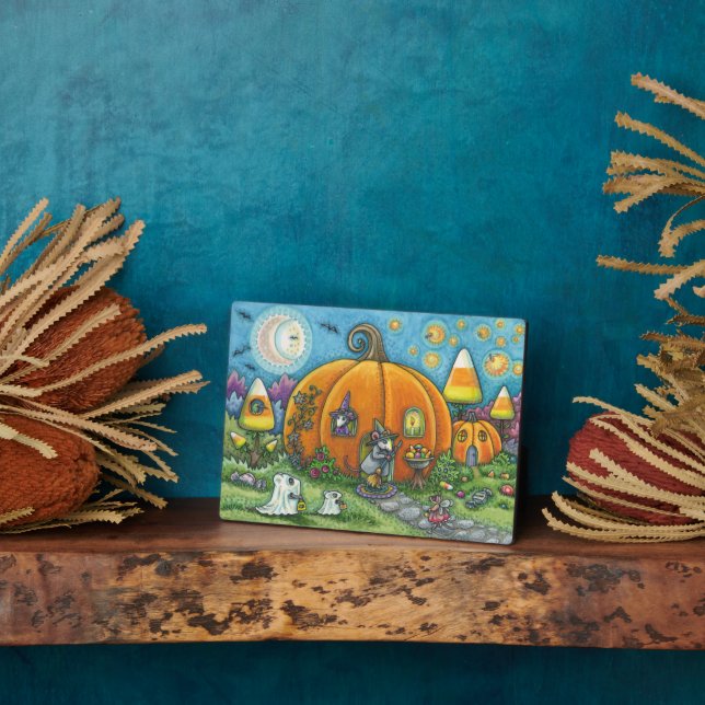 MOUSE HOUSE, LITTLE MICE, TRICK OR TREAT HALLOWEEN PLAQUE (Side)