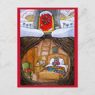 Mouse Hygge or Christmas Home for Holidays Postcard