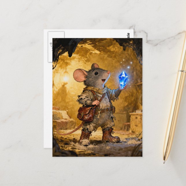 Mouse in a Cave Finds a Treasure Postcard (Front/Back In Situ)