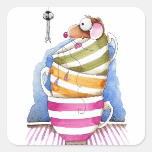 Mouse in a cup square sticker