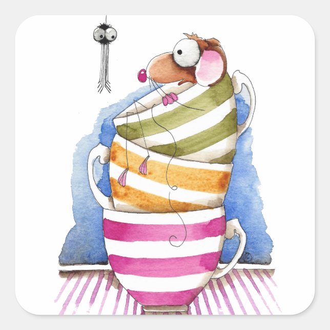 Mouse in a cup square sticker (Front)