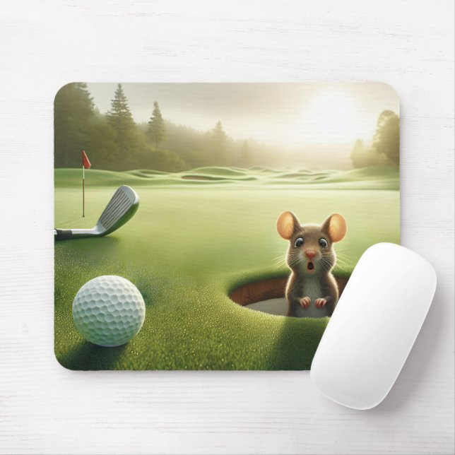 Mouse In A Golf Course Hole Mouse Pad (With Mouse)