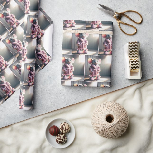 Mouse In a Pink Robe With Slippers Wrapping Paper (Crafts)