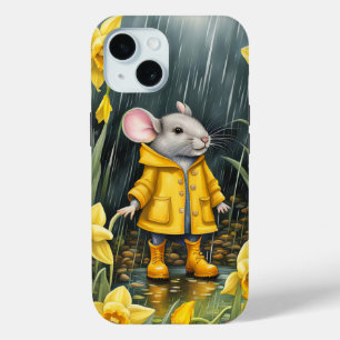 Mouse In a Rainy Daffodil Garden iPhone 15 Case