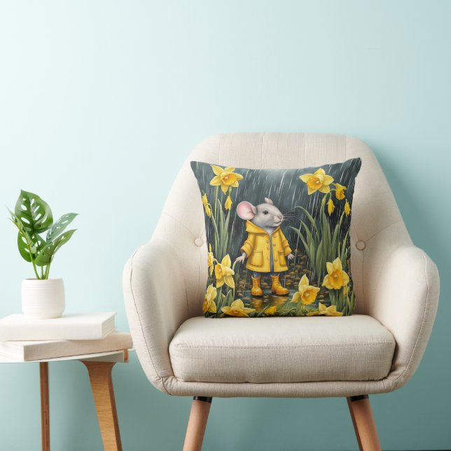 Mouse In a Rainy Daffodil Garden Cushion (Chair)