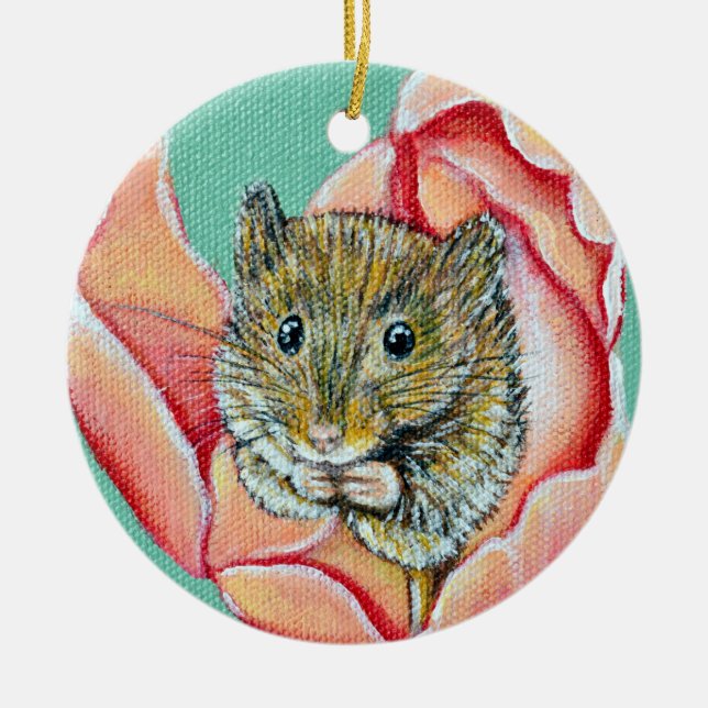 Mouse in a Tulip Painting Ceramic Ornament (Front)