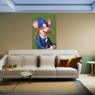 Mouse in blue jacket and beanie AI Art Poster